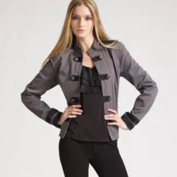 JUICY COUTURE Womens Gray Black Cotton Denim Military Cadet Long-Sleeve Jacket S - Picture 1 of 10